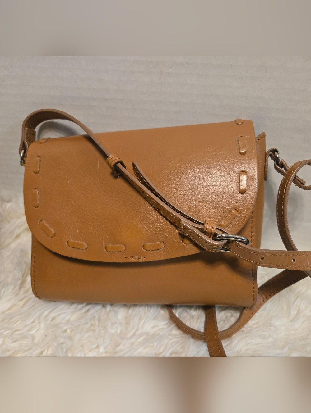 Zara Cognac Tan Leather Crossbody Bag